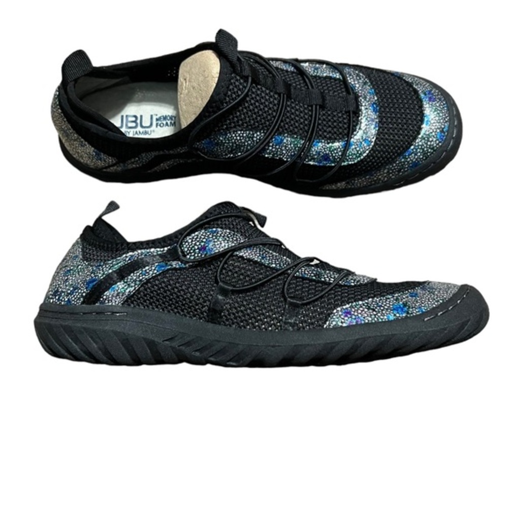 JBU Brandi Slip On Shoes Black Floral Memory Foam Size 9.5
